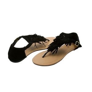 Sz 9/10 Black Fringe Thong Sandal NWTS